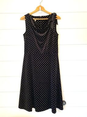NWT $149 Talbots Black Polka Dot Sleeveless Cowl Neck Midi Dress. (Size medium)